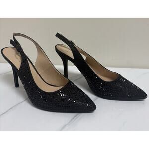 Lauren Lorraine Rachel Women's 8.5 Black Beaded Slingback Heel Pointed Toe Pumps